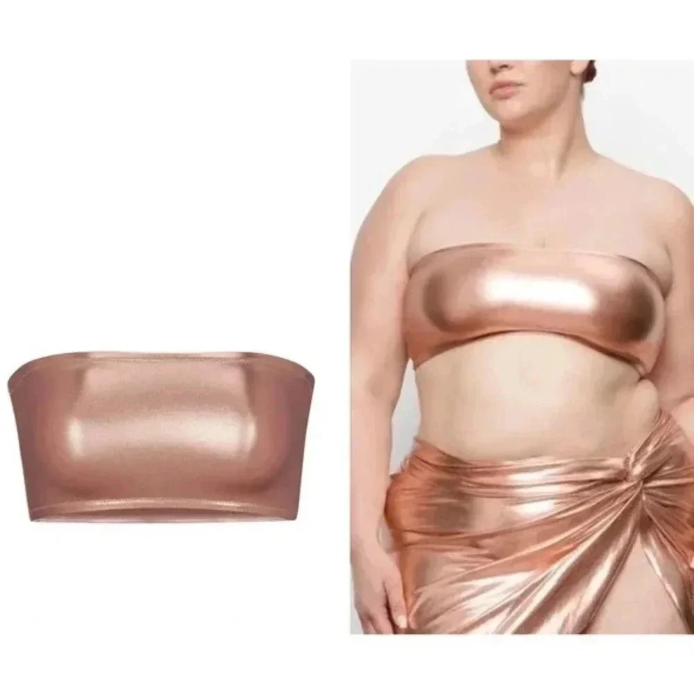NWT SKIMS Limited Edition‎ Metallic Gold Bandeau Bikini Top 4X Kim Kardashian
